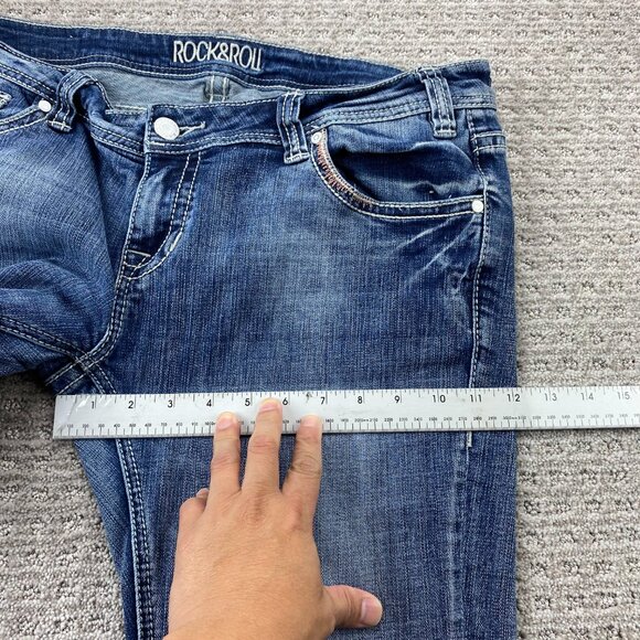 Rock & Roll Cowgirl Jeans Women Size Measured Waist 36" Blue Denim Boot Cut - Picture 12 of 14
